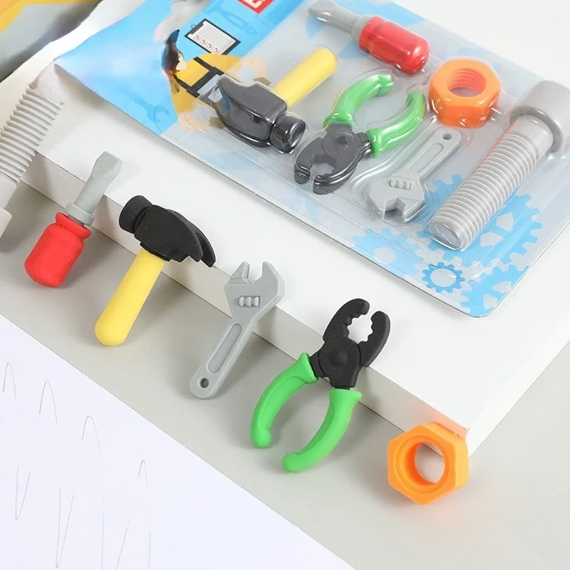 

6 шт./компл. инструмент для креативного ремонта, имитация молотка, отвертка, ластик, мультяшный веселый резиновый набор, подарки, школьные пр...