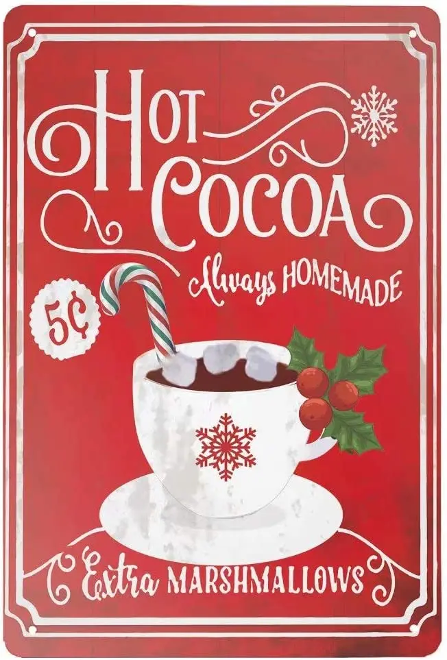 

ZMKDLL Vintage Tin Sign HOT Cocoa Sign Metal Sign for Plaque Poster Cafe Home Bar Coffee Wall Art Gift metal sign tin sign