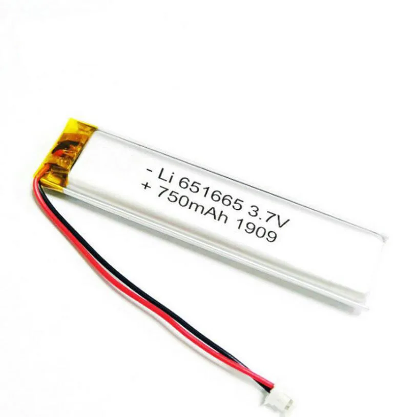 

20 шт., 3,7 в, 750 мАч, 651665 литий-полимерная ионная батарея 2,0 мм, разъем JST