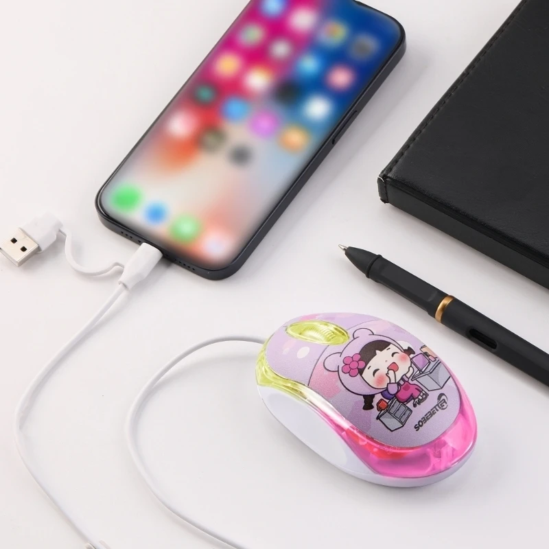 Портативная проводная бесшумная мышь 2в1 USB + Type-C оптическая эргономичная