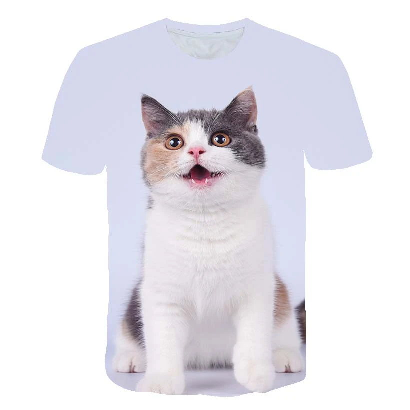 

2022 Summer 3D Animal Print T-shirt, Fashionable Funny Round Neck Loose Short Sleeve, Adult Children Street Versatile Top