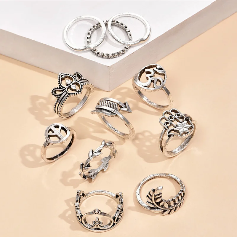 

Wholesale Womens Rings Ancient Silver Boho Heart Arrow Palm Ring Jewelry