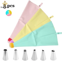 8pcs diy silicone confectionery pastry bag icing piping cream nozzle cake decorating baking tools for kitchen bakery equipment