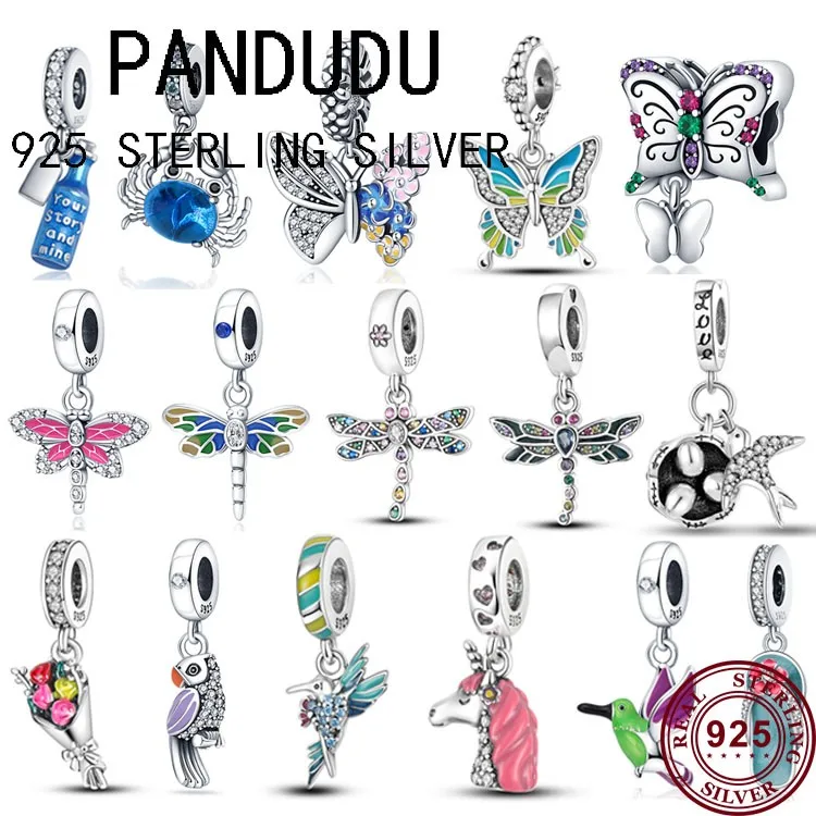 

New Hot Exquisite Dragonfly Butterfly Bird Pendant Suitable For Women's Original Pandoha Bracelet Fashion Charm Jewelry