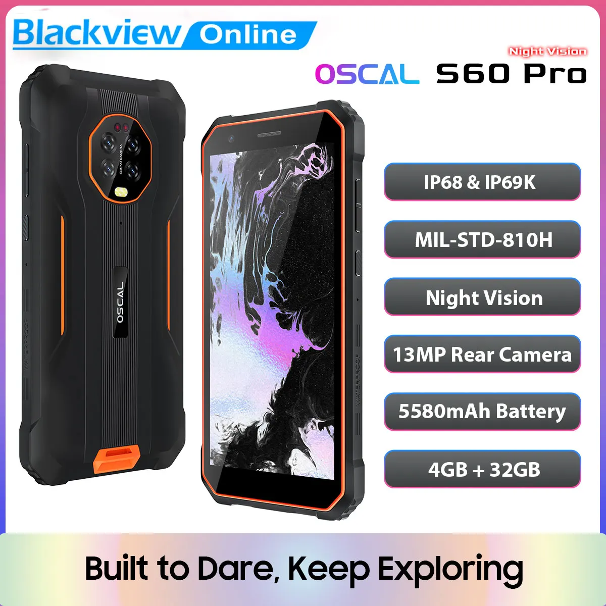 

Blackview Oscal S60 Pro Night Vision Smartphone IP68 Waterproof Rugged 5.7" Android 11 Moblie Phone 4GB+32GB 5580mAh Cell Phone