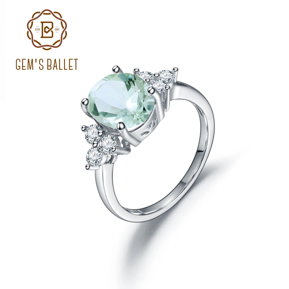 

GEM'S BALLET Classic 100% 925 Sterling Silver Created Green Amethyst Gemstone Wedding Engagement Ring For Women Fine Jewelry