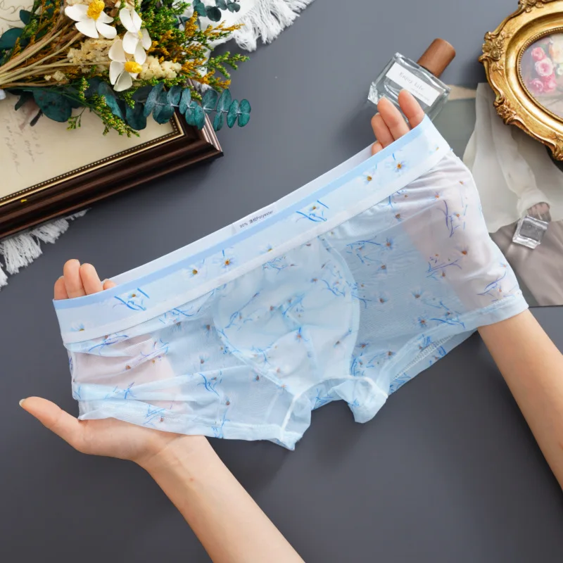 Мужские трусы-боксеры летнее нижнее белье из ледяного шелка сетчатые прозрачные