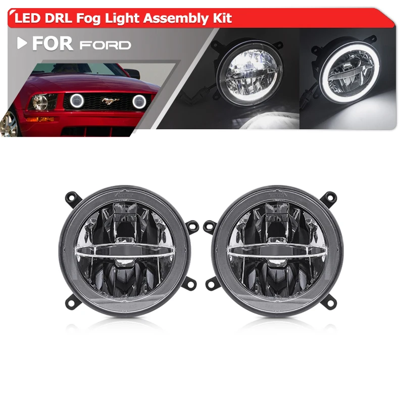 

Fit For Ford Mustang GT 05-09 Center Hood Grille Led Driving Fog Lights W/ DRL Halo Daylights Car-Styling