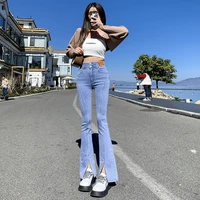 double button high waist slit flare jeans women summer sexy casual mopping straight pants 2022 female new fashion wild jeans