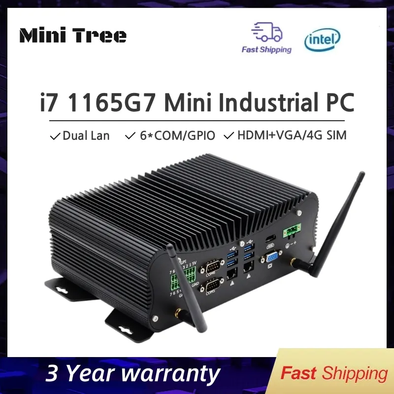 

Cheap Fanless Embedded Industrial Mini PC Core i7 1165G7 10510U Desktop Computer 2.5G LAN 6*COM 8*USB GPIO PS/2 HD VGA 4G Wifi