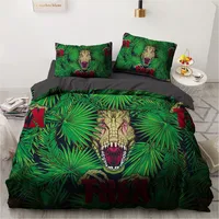 Cartton Snake with Leaves Duvet Cover Set Green/Black Comforter Bedding Sets Full Double King Size 203x230cm Bed Linen for Adult