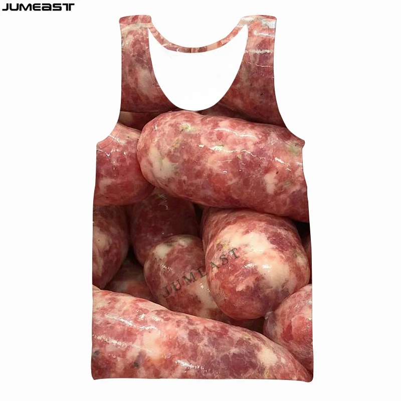 

Jumeast Y2k Men Women 3D Printed Vest Hip Hop Food Meat Short Sleeve Sport Pullover Summer Tank Tops Tees