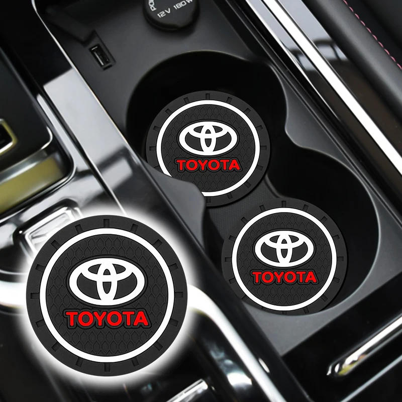 

2pcs Car Logo Anti-Slip Car Water Coaster Rubber Mat Bottle Holder Coaster 7.2cm For Toyota Camry Chr Corolla Rav4 Highlander