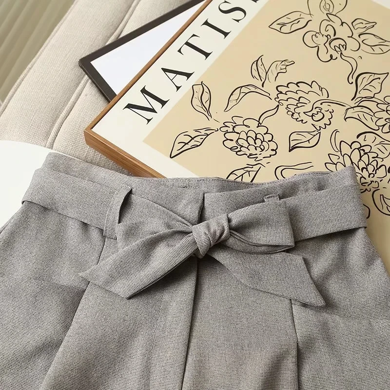 Elmsk 2023 Fashion Simple Sashes High Waist Loose England Style Linen Shorts Casual Bermuda Women