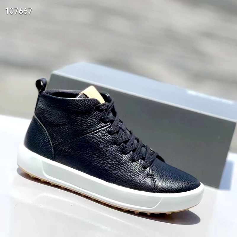 2022 Men's Golf Shoes Leather Material Waterproof PTU Sole Non-Slip Anti-Shock Grip High Top Shoes Hiking Shoes Men's Sneakers