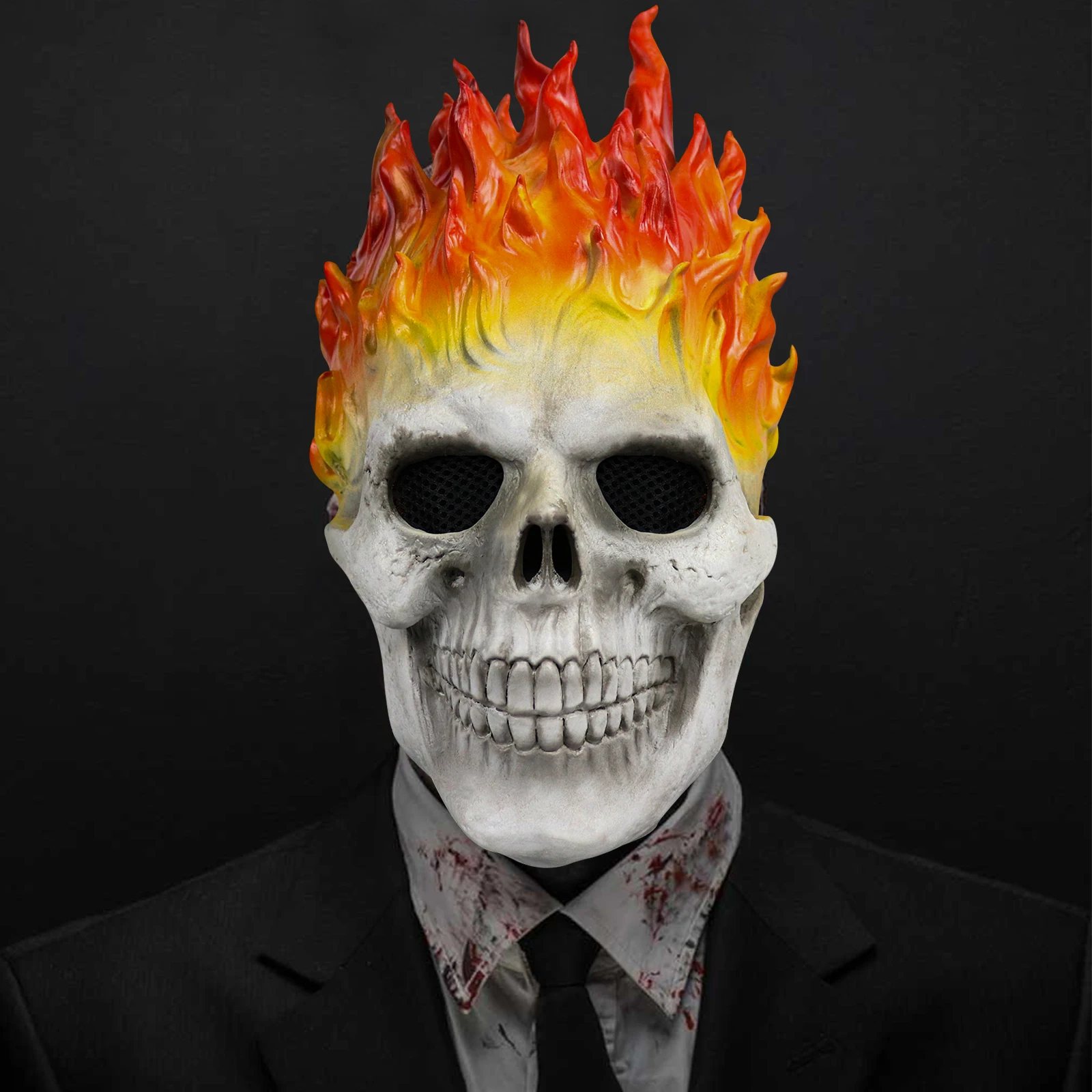 

Bulex Halloween Ghost Rider Red And Blue Flame Skull Mask Horror Ghost Full Face Latex Masks Cosplay Costume Props