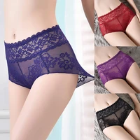 women breathable lace panties underwear mid waist flower embroidery transparent briefs lingerie