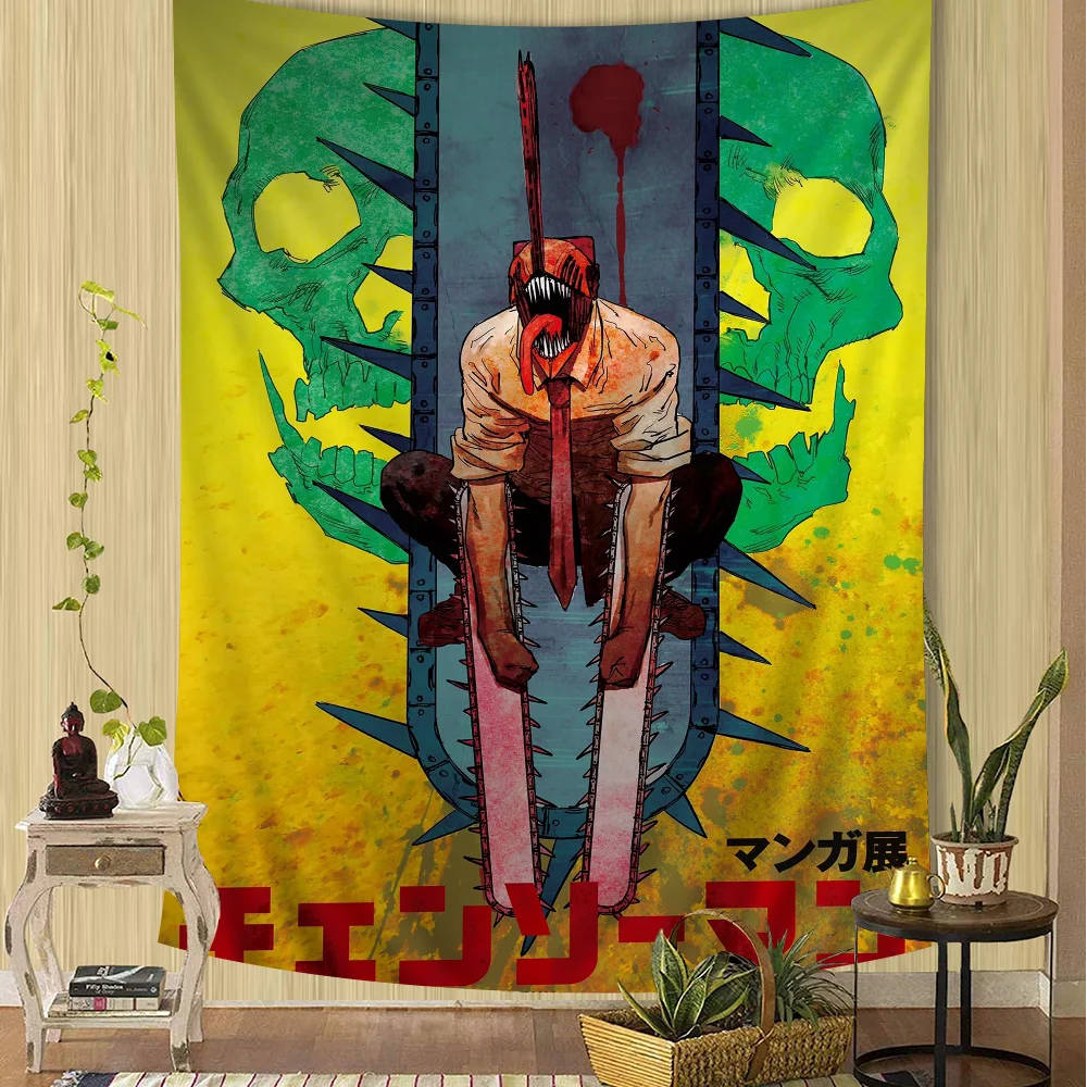 C-Chainsaw M-Man Printed Large Wall Tapestry Hanging Tarot Hippie Rugs Dorm Cheap