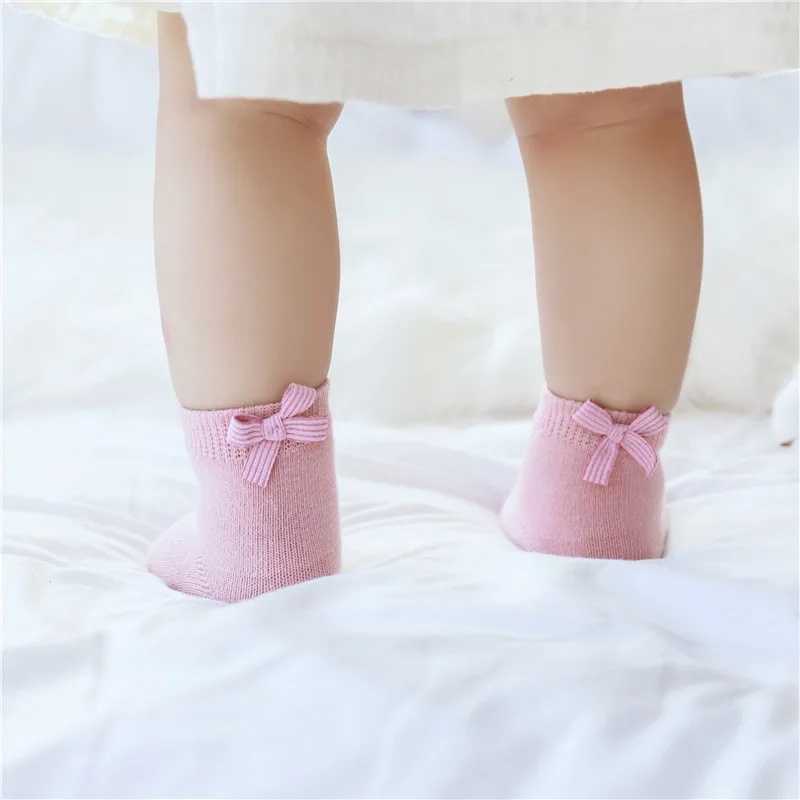 3 Pairs Baby Girl Boy Socks Newborn Baby Girl Clothes Ruffle Bow Socks Newborn Floor Anti Slip Socks Baby Socks  6-36m