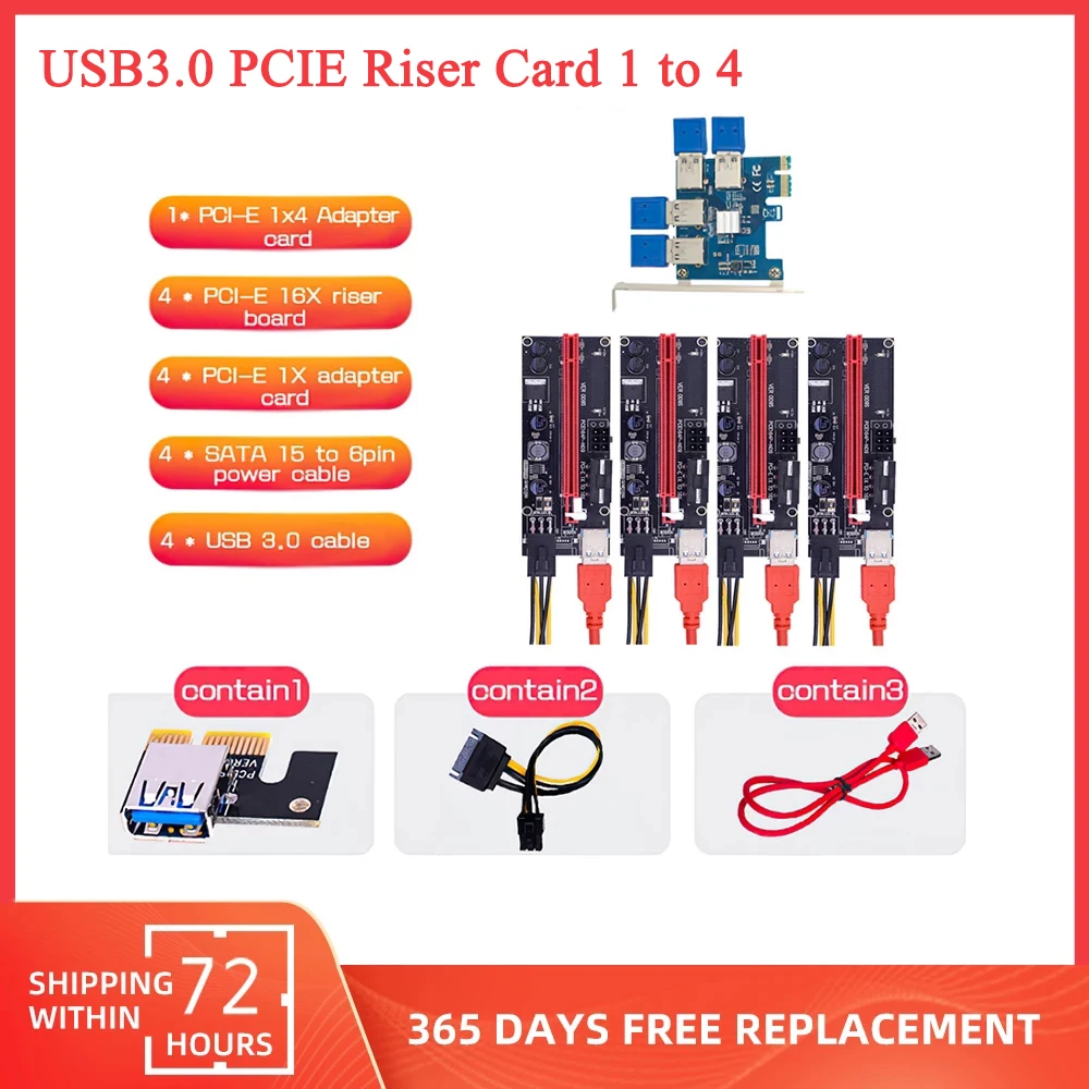 

Карта расширения VER009S USB 3,0 PCI-E, графическая карта PCIE на 4 порта PCIE 1X 16x, карта расширения для майнинга BTC ETH