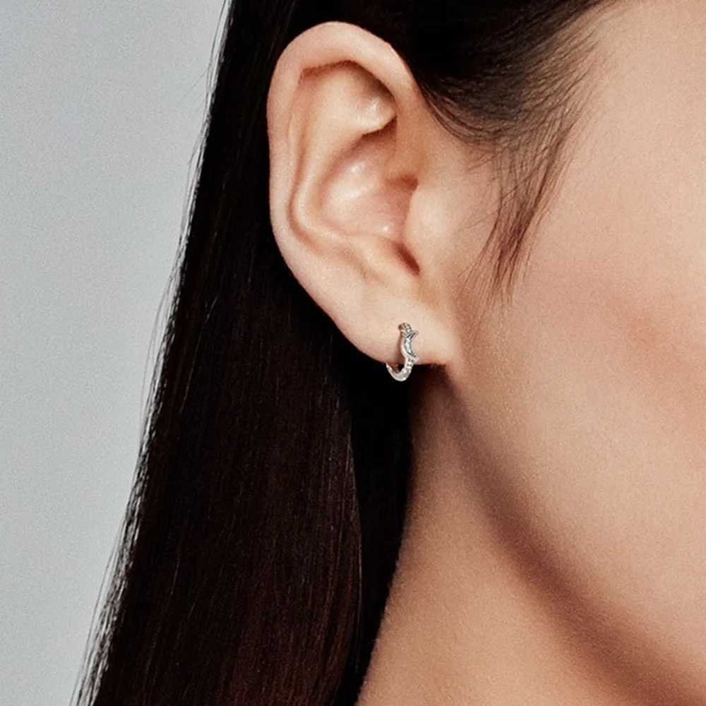 Pandora-Bague perlée lune et étoiles pour femme, boucle d'oreille en argent S925, beaux bijoux, cadeau avec sac grill 2