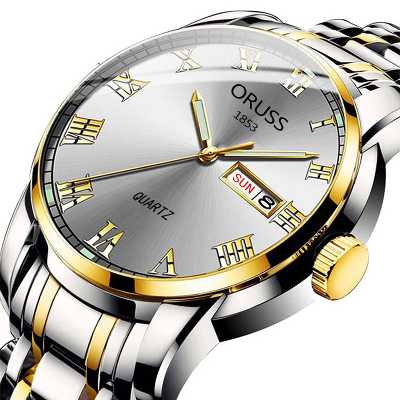 Men Watch Stainless Steel Top Quailty Luxury Push Button Hidden Clasp Waterproof Luminous Date Week Sport Wrist Watches