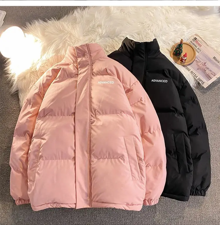 Fleece Thicken Letter Graphic Men and Women Winter Coat Unisex Oversize Parkas Korean Coat Warm Baggy Casual Jackets Feamle Y2K