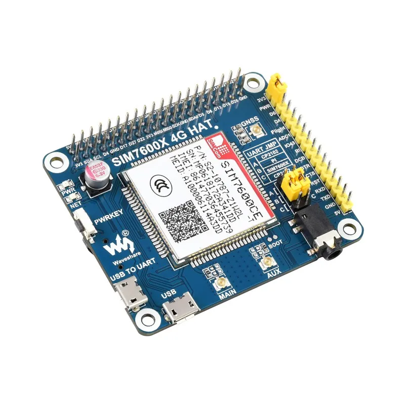 Шляпа SIM7600CE 4G для Raspberry Pi поддержка LTE Cat-4 / 3G/2G позиционирование GNSS Китая