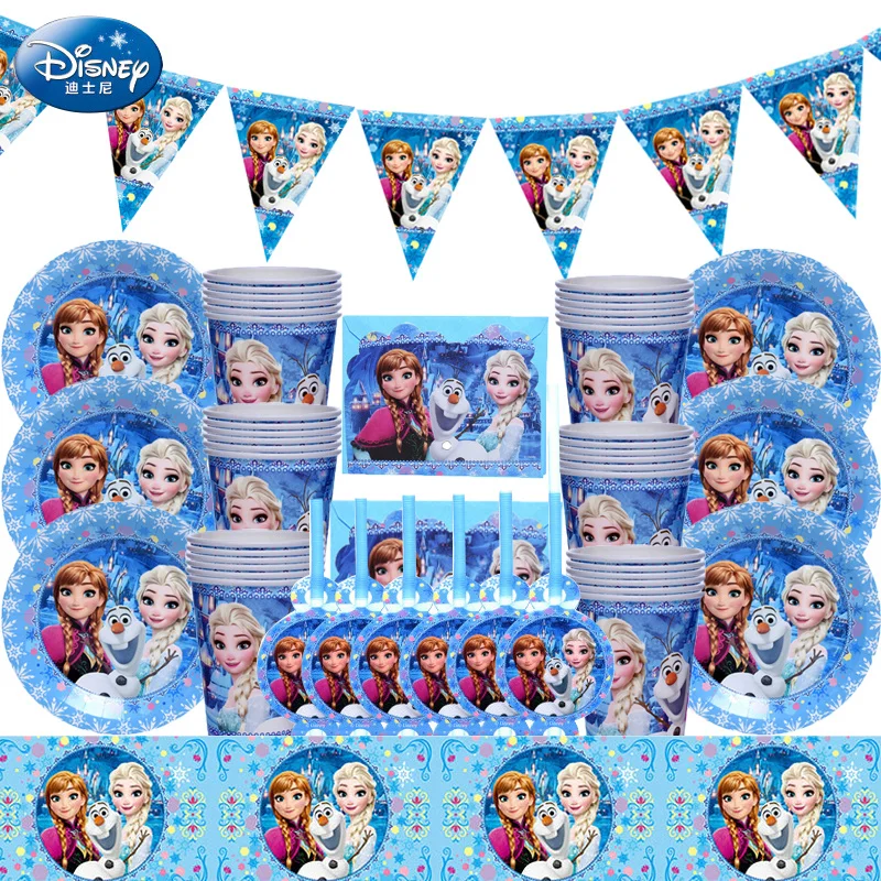 

Disney 93pcs for 12 Kids Birthday Party Decoration Set Frozen Freezing Anna Elsa Snow Queen Party Favors Happy Party Supplies