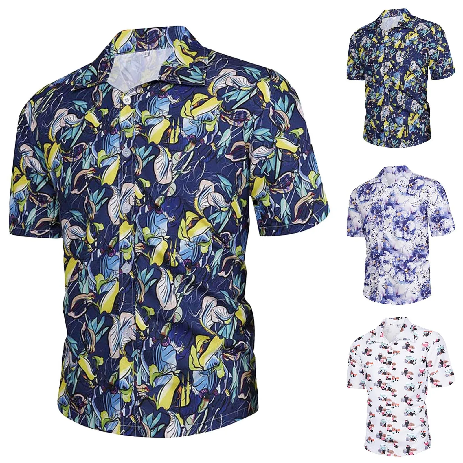 

Size 13 Mens 3D Digital Printing Pocket Buckle Lapel Short Sleeve Shirt Tee T Shirt