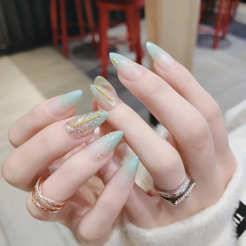 

24 шт., накладные ногти Lotus Point, с градиентом