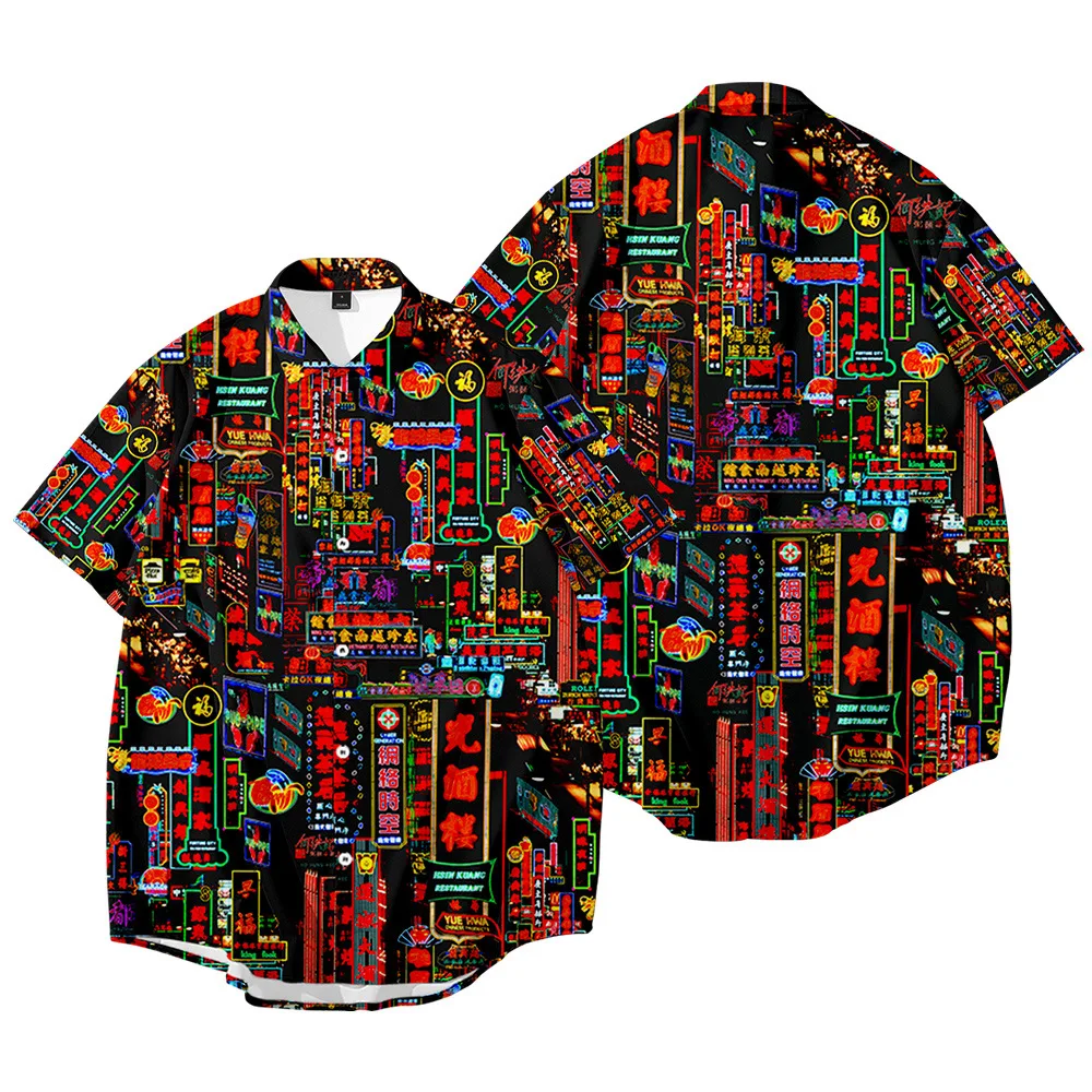 Новые винтажные рубашки для мужчин с неоновой вывеской в японском стиле пляжные