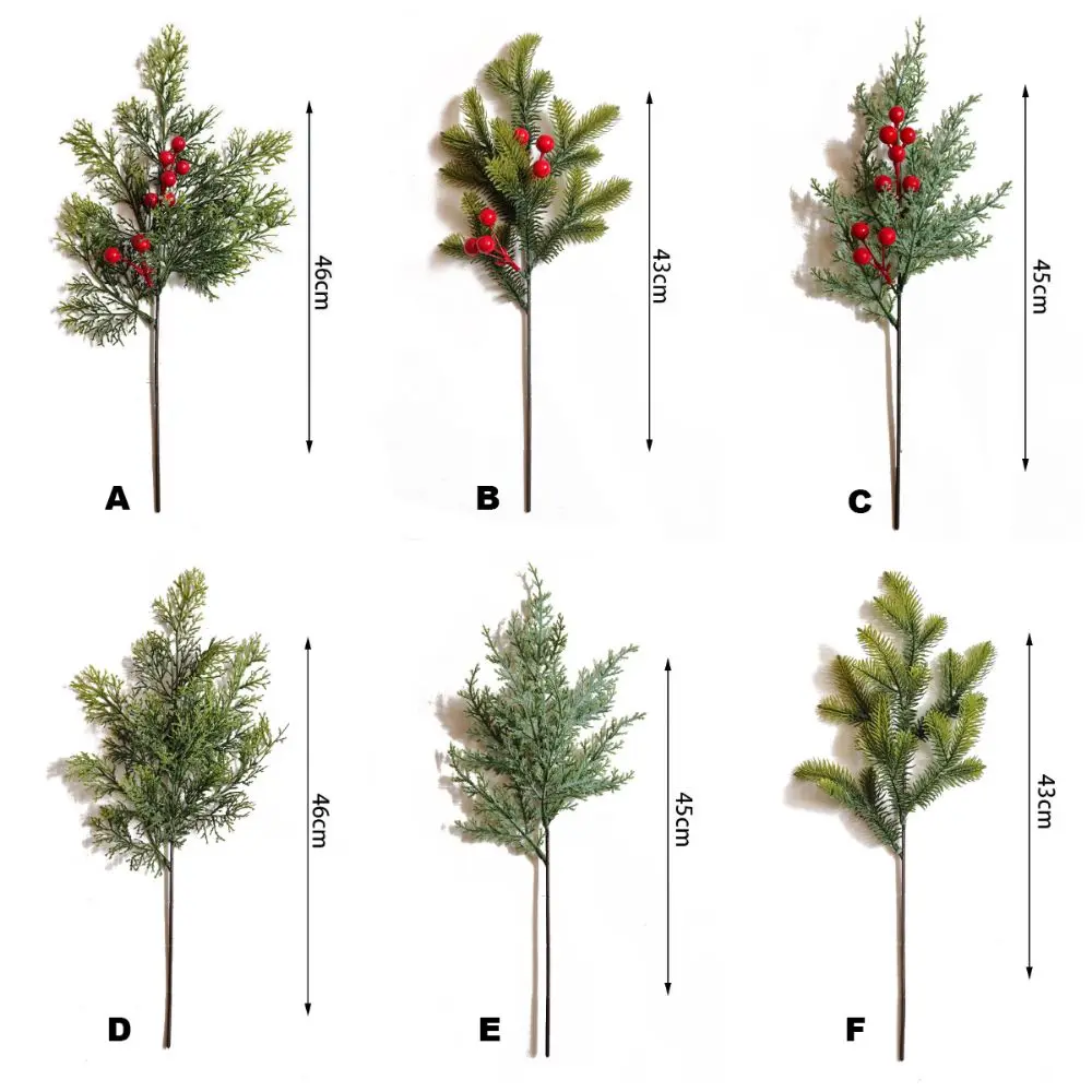 Зеленая искусственная сосновая ветка Рождественская елка Пластиковая красная