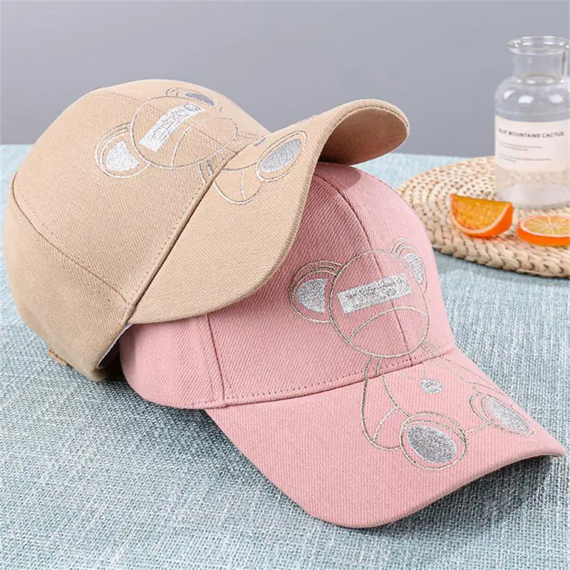 

Baseball Cap Women's New Silver Thread Embroidery Bear Running Sports Hat Adjustable Sunscreen Cap Fashion Sunshade Peaked Caps