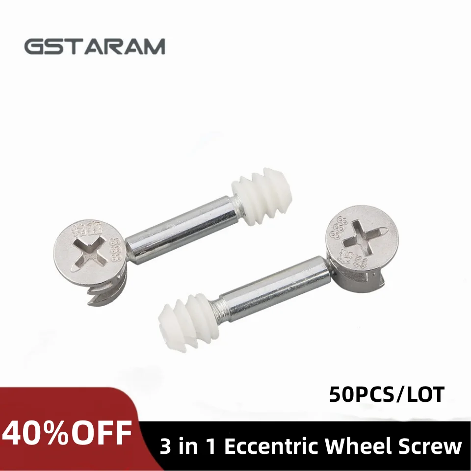 

50PCS/LOT 32/35/40mm Wardrobe Furniture Connector Thickened 3 in 1 Eccentric Wheel Screw Fastener Three in one Connector Screws