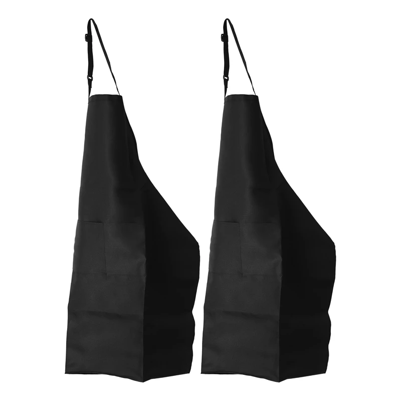 

2 Pack Polyester Adjustable Bib Apron With 2 Pockets Cooking Kitchen Aprons For Women Men Chef,Black