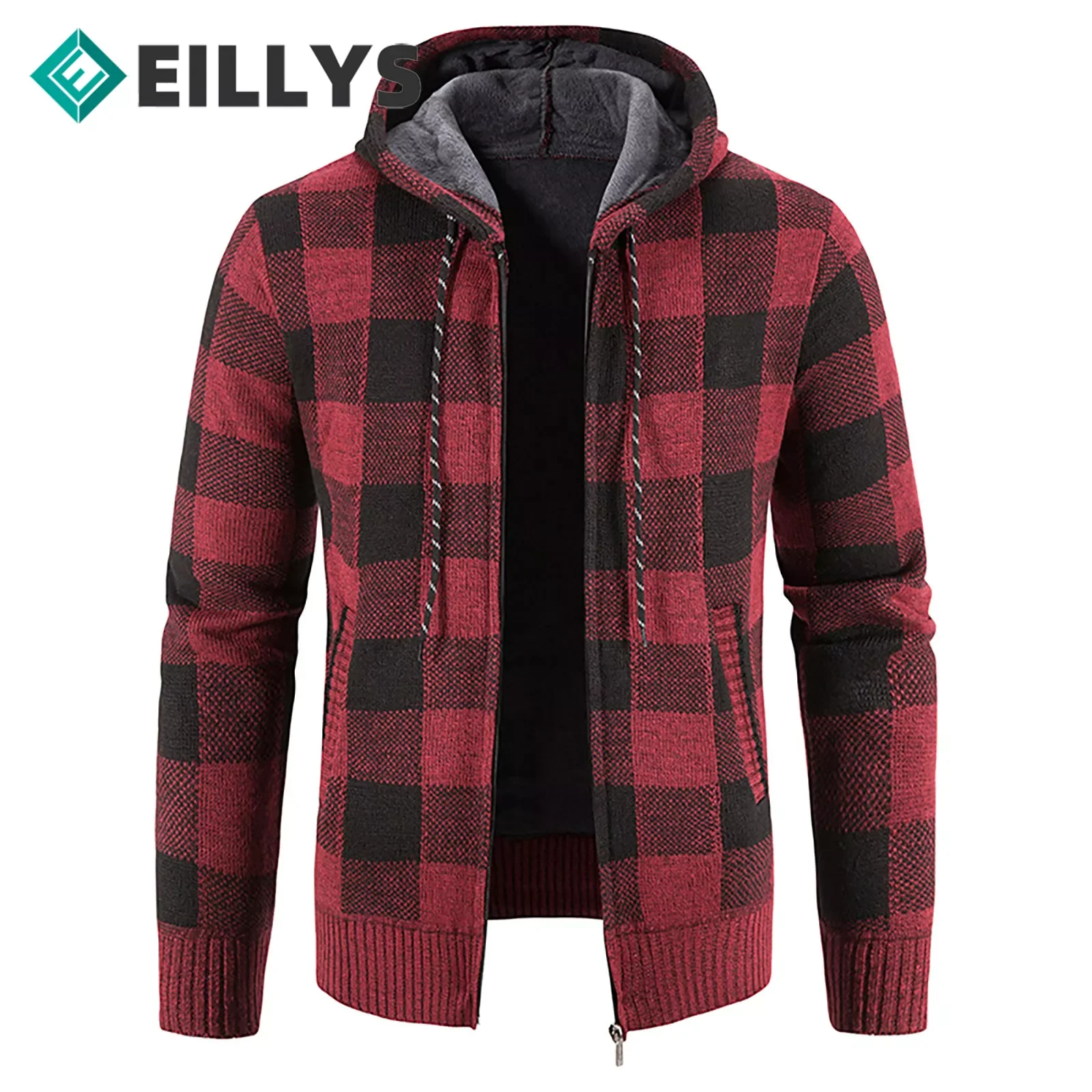 

Grid Jacket Male Hooded Plaid Jacket Knitted Sweater Jacket 2022 Autumn Korean Thick Warm Men Cardigan Hooded Men's Sweater