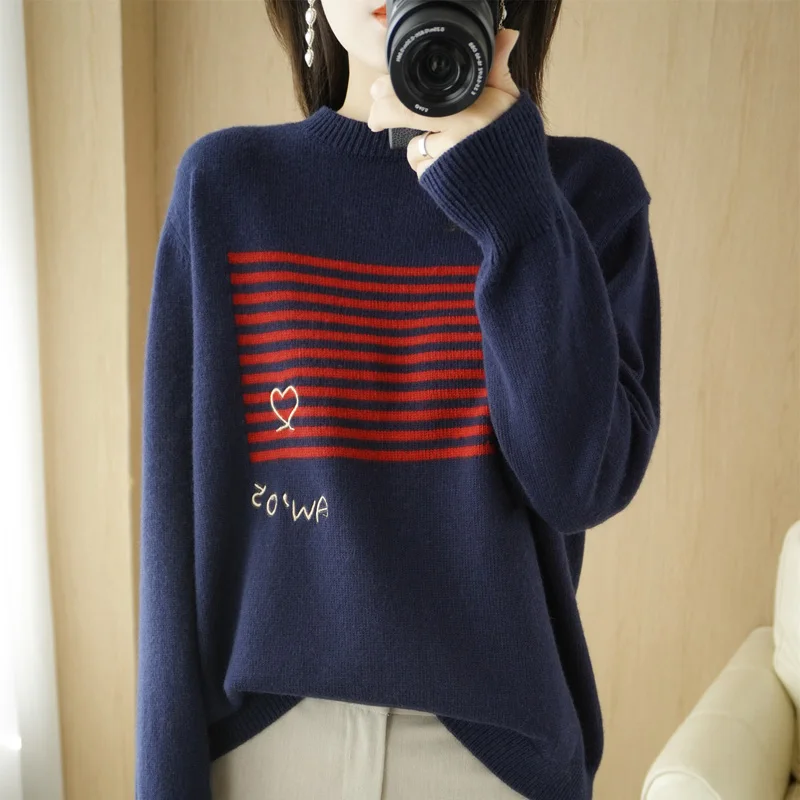 

Loose Lazy Sweater Knit Sweater Round Neck French Minimalist Design Korean Version Casual Age-Reducing All-match