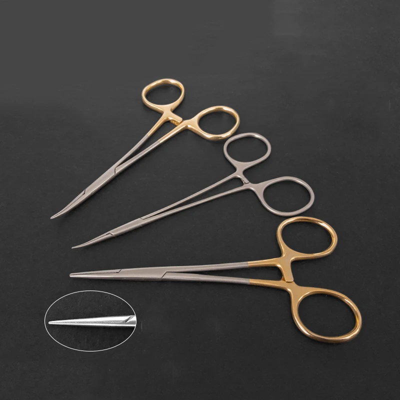 Stainless Steel Mosquito Hemostatic Forceps 12.5 Gold Handle Microscopic Fine Microscopic Vascular Forceps To Remove Pouch Doubl