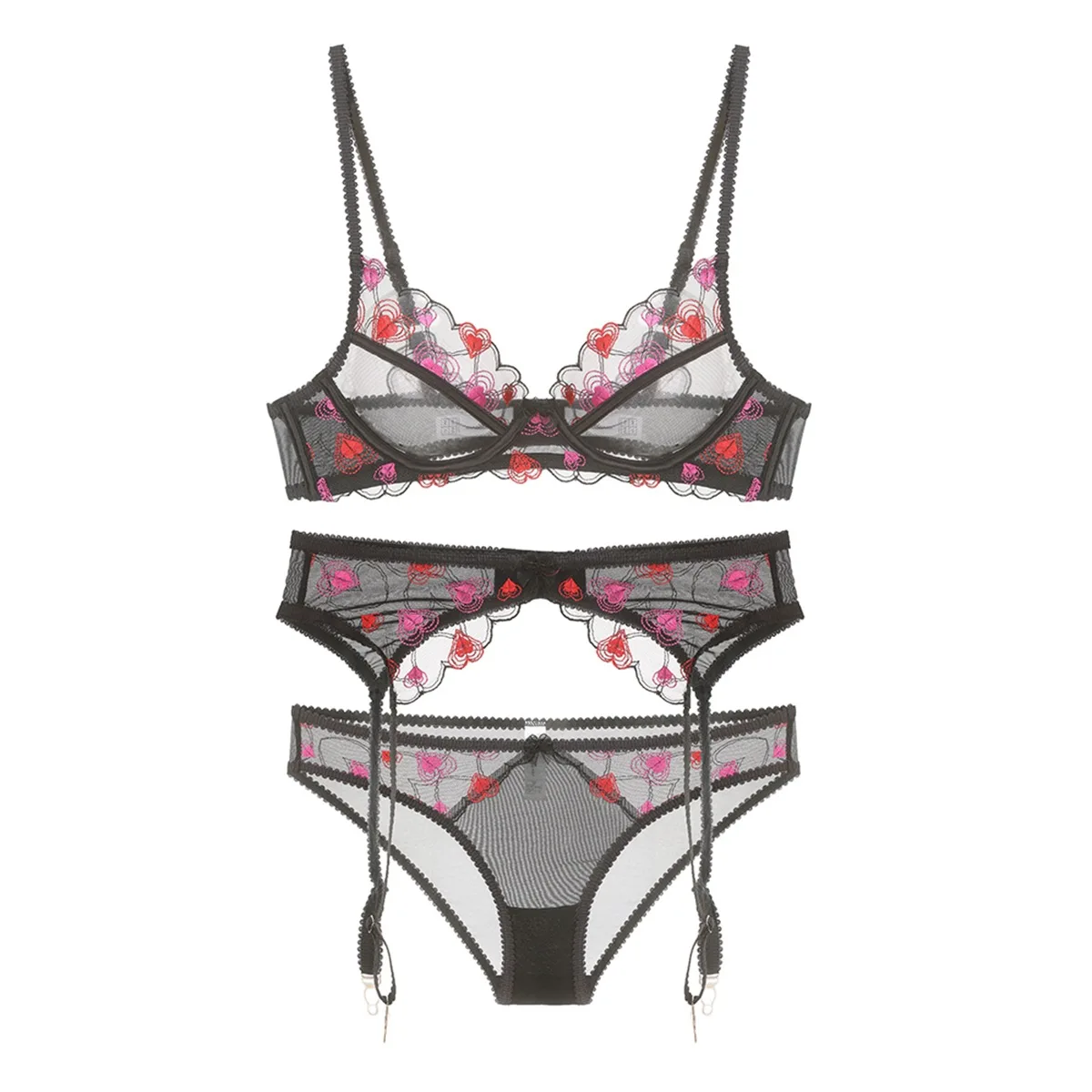 

The new bra garter three sets women large size push up embroidered ultra-thin no cotton pad with steel ring lingerie