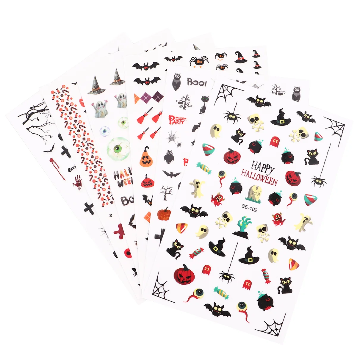 

6 Sheets Girls' Accessories Halloween Nail Stickers Decals Body Funny Face Child