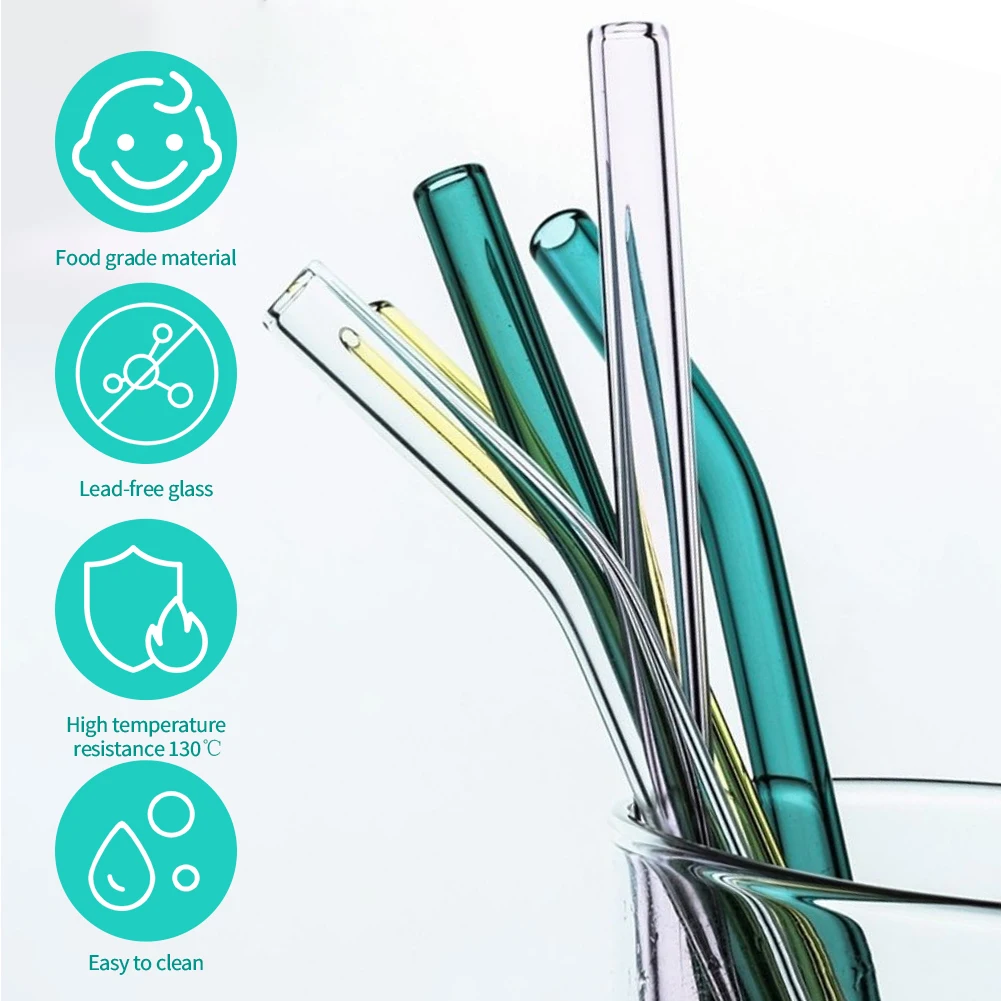 

Reusable Eco Friendly Drinking Straw High Borosilicate Glass Straw Set for Smoothies Cocktails Bar Accessories Straws with Brush