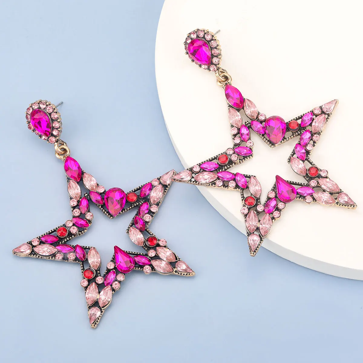 2023 Trend New Five-pointed Star Dangle Earrings Inlaid Colorful Rhinestone Women Luxury Statement Jewelry Party Accessories