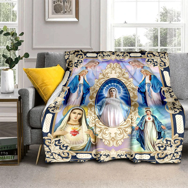 

Одеяло с Иисусом Дева Мария, Фланелевое покрывало, супермягкое флисовое покрывало для спальни, дивана, подарочное одеяло королевского размера
