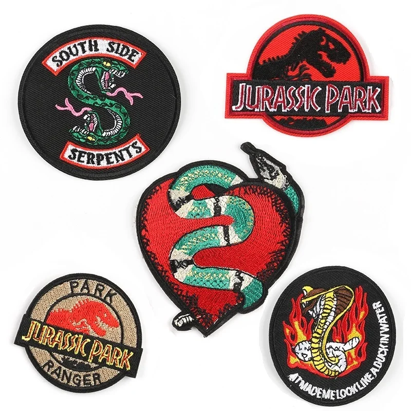 

Anime Snake Dinosaur Series Patch Iron on Embroidered Patches For on Clothes jacket Hat Jeans Sew-on DIY pants Applique Badge