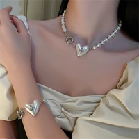 pearl heart statement necklaces for women beaded choker girls fashion elegant temperament love clavicle chain fashion jewelry