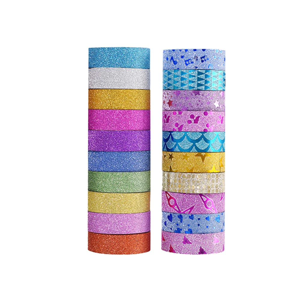 

20 Rolls Paper Tapes Decorative Glitter Stickers Tape Adhesive Gift Masking Tape for Company School Office Scrapbook ( )