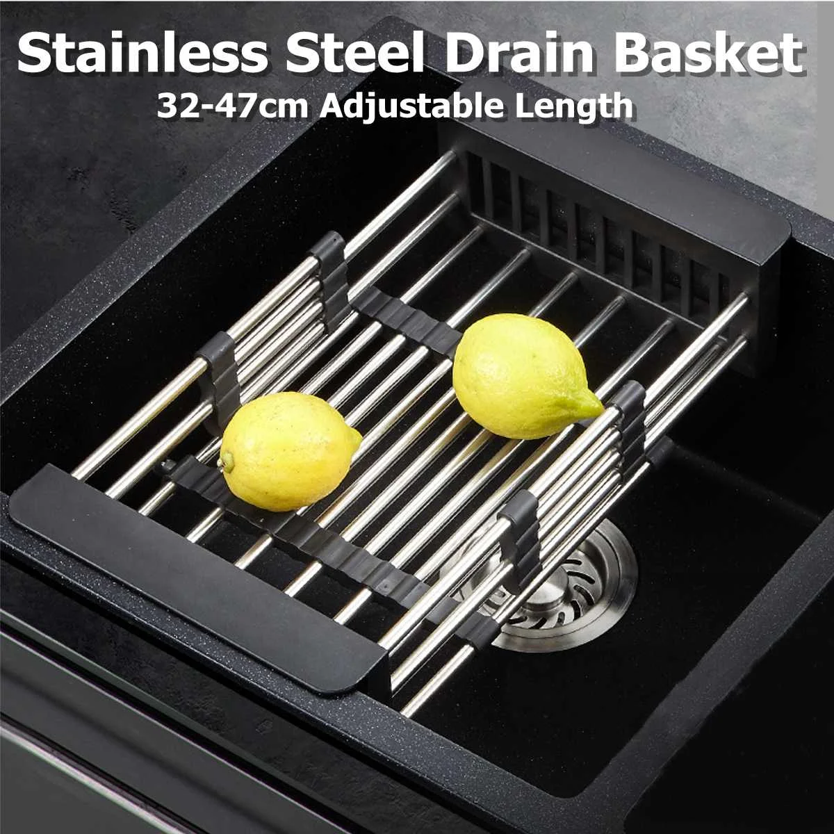 Adjustable Stainless Steel Telescopic Kitchen Insert Storage Organizer Over Sink Dish Drying Rack Fruit Vegetable Tray Drainer