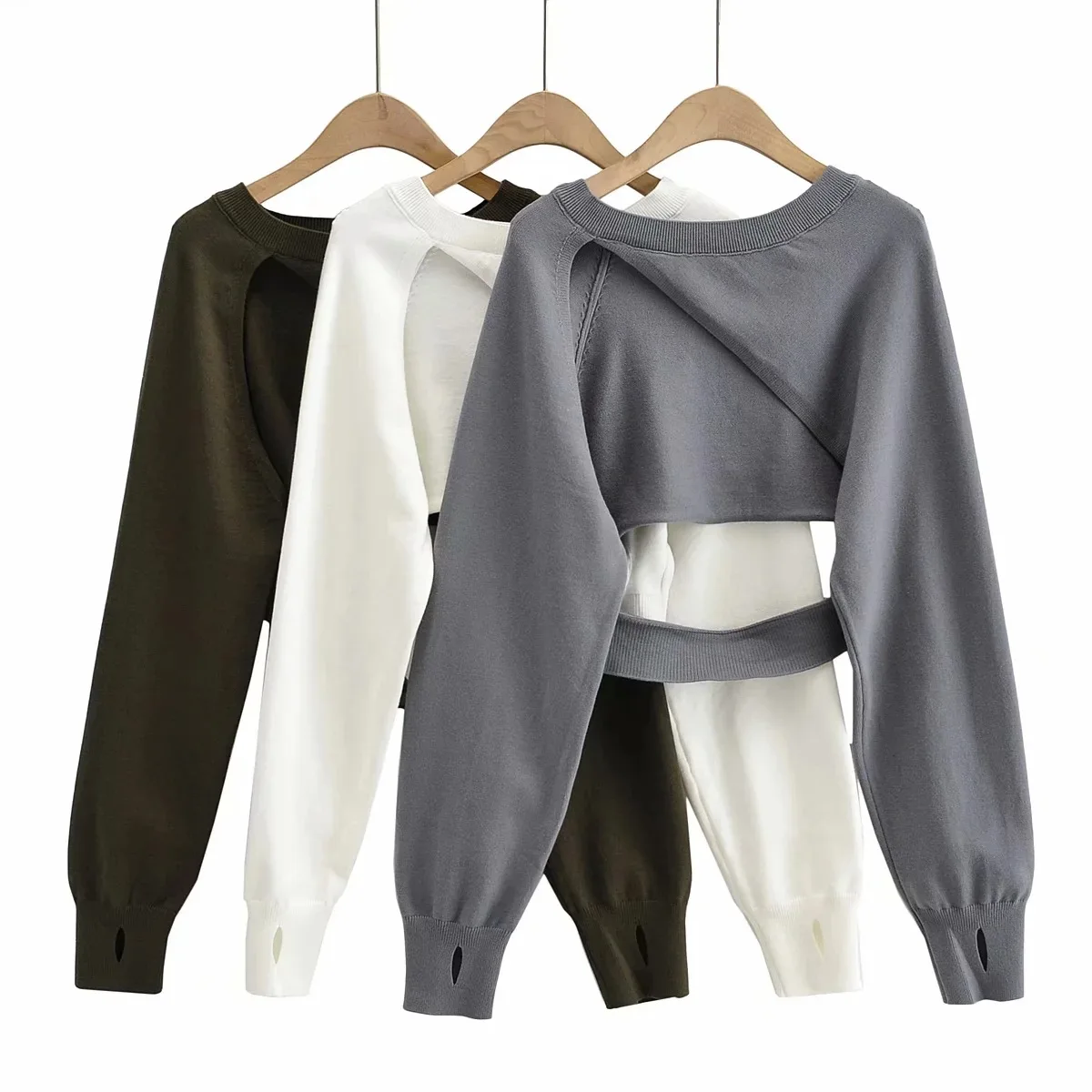 

Sexy Women Pullover Asymmetry Super Short Female Solid Knitting Wear Hollow Out Split Puff Sleeve Hot Girls Tops Loose Sweater
