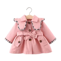fashion baby coat with belt cotton autumn spring kids girl clothes ruffle plaid pink color infant jacket baby girl coat